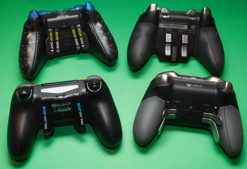 Each controller has it’s on specific paddle layout on the back. From top left, clockwise, Scuf Infinity 1, Razer Wolverine Ultimate, Microsoft Xbox One Elite, Scuf Infinity 4PS.